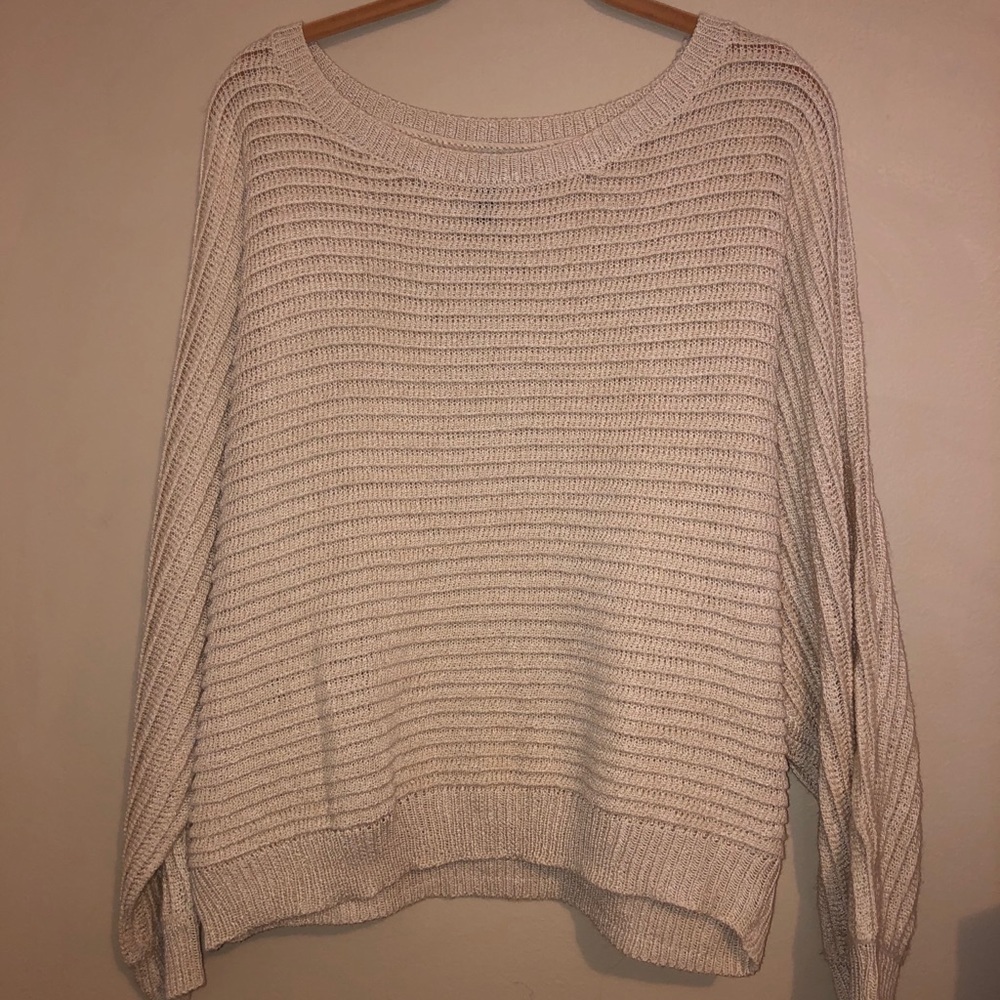 Off the shoulder tan sweater